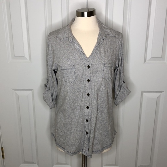 Caite Handmade Embroidered Buttondown Shirt Grey M - Picture 3 of 6